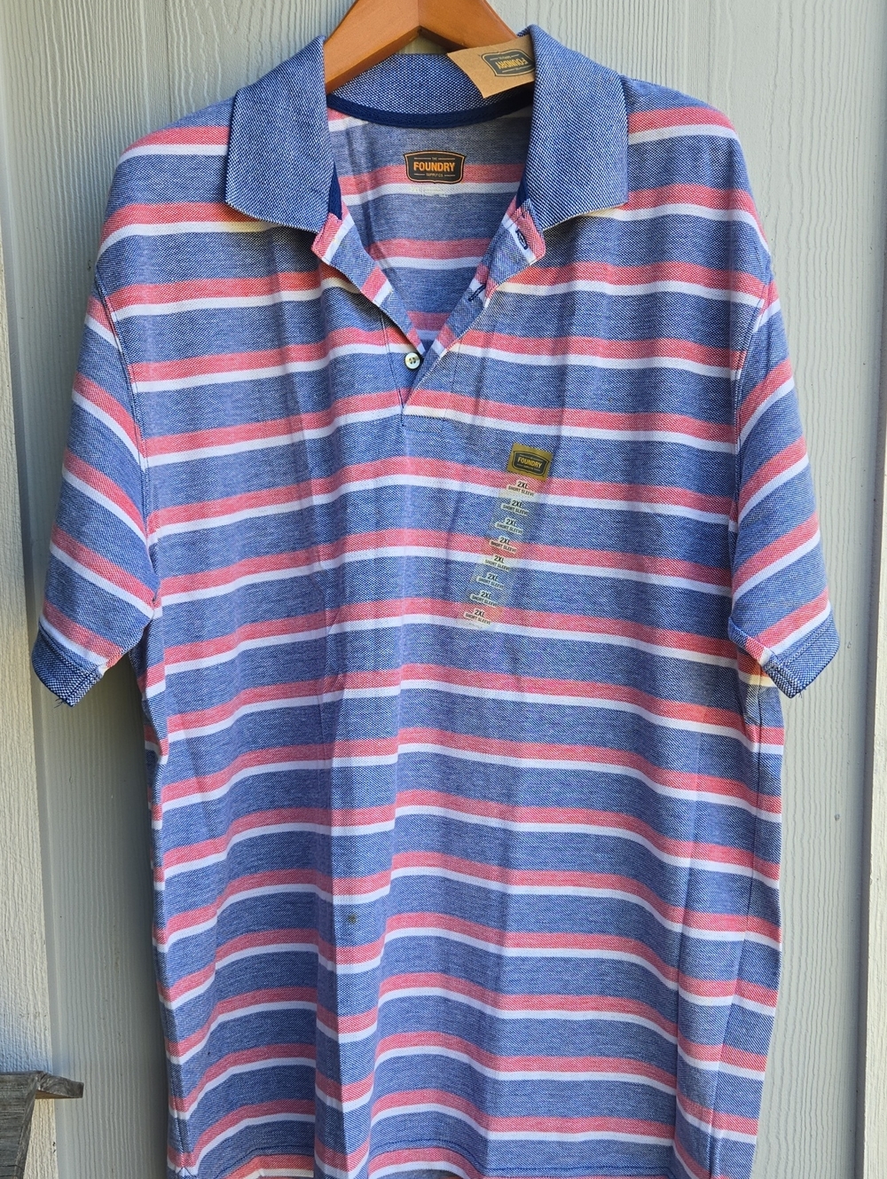 The Foundry Supply Co. | Men's Blue, Pink and White Striped Polo ( Size 2XL )
